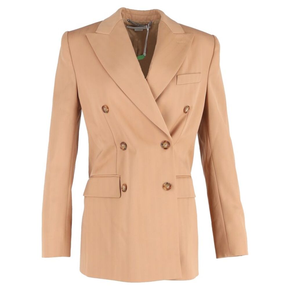 Stella Mccartney Double-Breasted Blazer with Pockets in Beige Wool